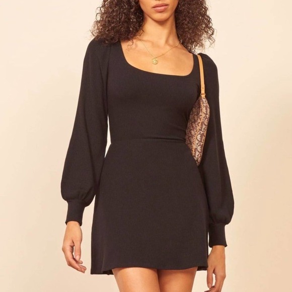 REFORMATION Black Ribbed Linah Dress {3E2} - Picture 1 of 5